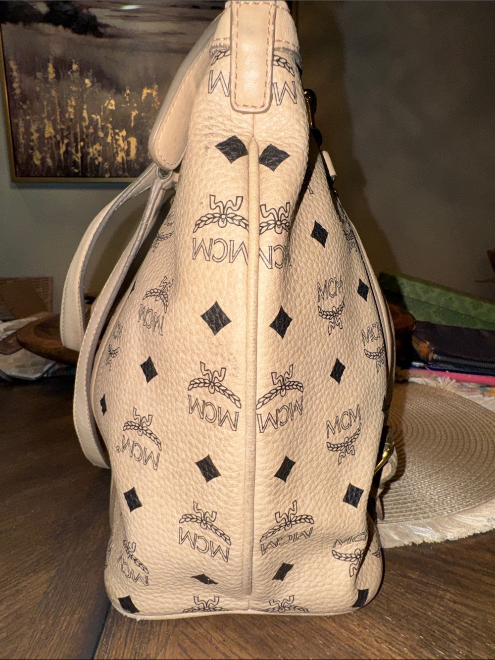 MCM Visetos Beige Monogram Shoulder Bag with Gold Hardware - Picture 8 of 14